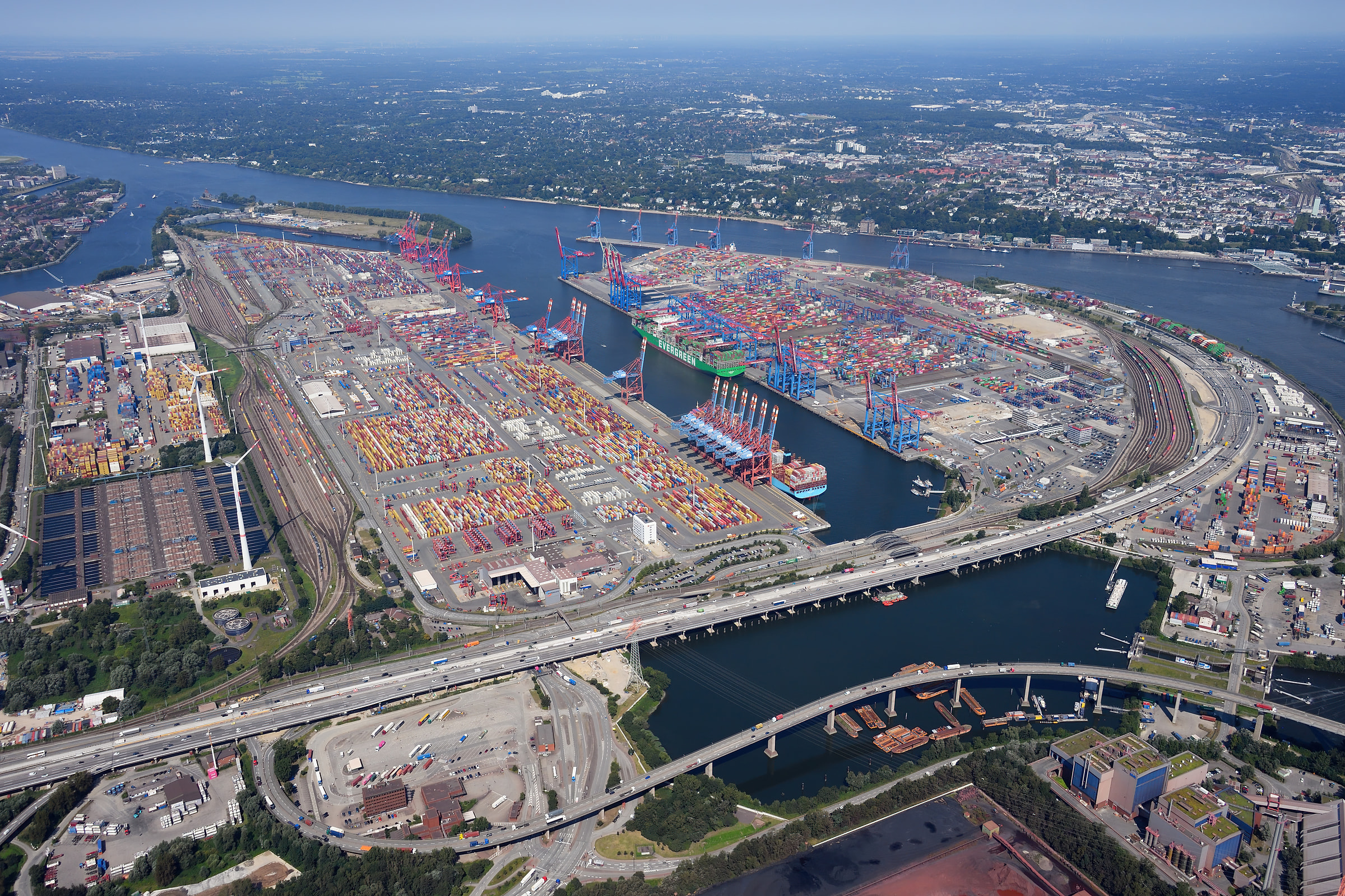 Stacked shipping containers at a terminal